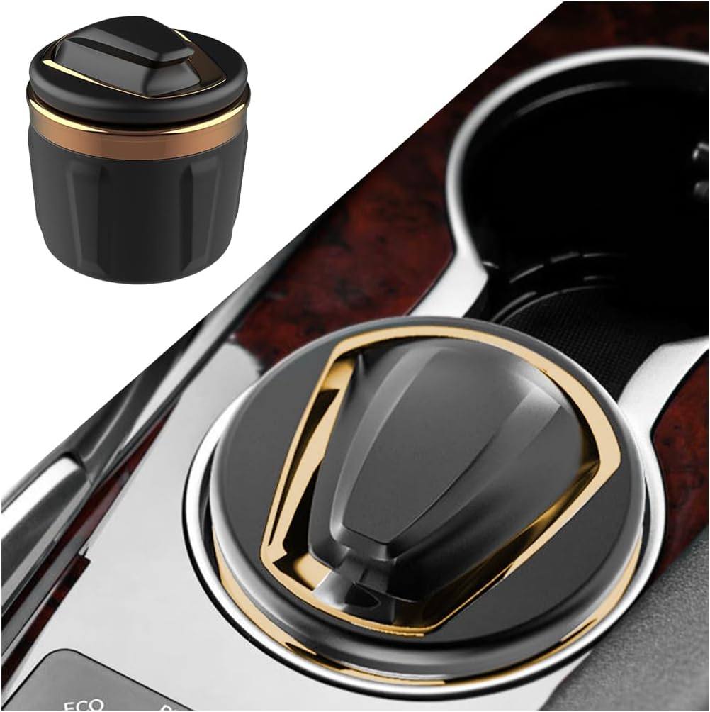 JNNJ Car Ashtray, Car Ashtray with LED Lights, Portable Car Ashtray, Self Extinguishing Ash Tray for Cars, Accessories for Most Cars Cup Holder Auto Van Vehicle Truck Outdoors Home Camping(Gold)