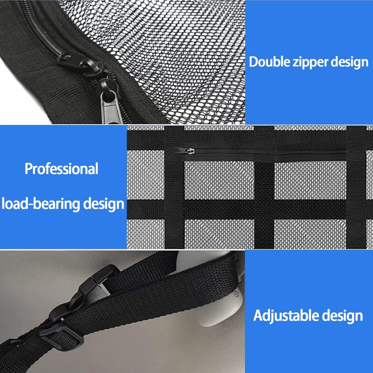 JNNJ Car Roof Adjustable Storage Bag, Double Nylon Reinforced Storage Bag with Zip, Universal Car Camping Storage Bag