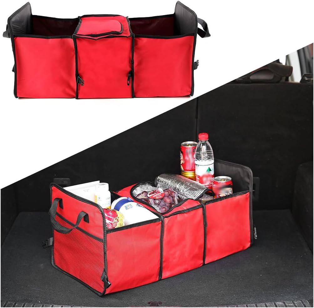 JNNJ Car Storage Box, Waterproof Folding Lid, Car Boot Organiser, Insulated Cool Bag, Car Universal Interior Insulation Accessories for Travel, Shopping, Camping, Sports (Red)