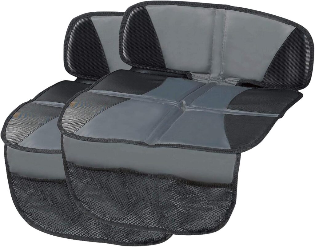 Kaiphy Car Seat Protector - Seat Protection Mat - Thick Padding - Durable, Waterproof Fabric, Leather Reinforced Corners Pockets for Handy Storage Black