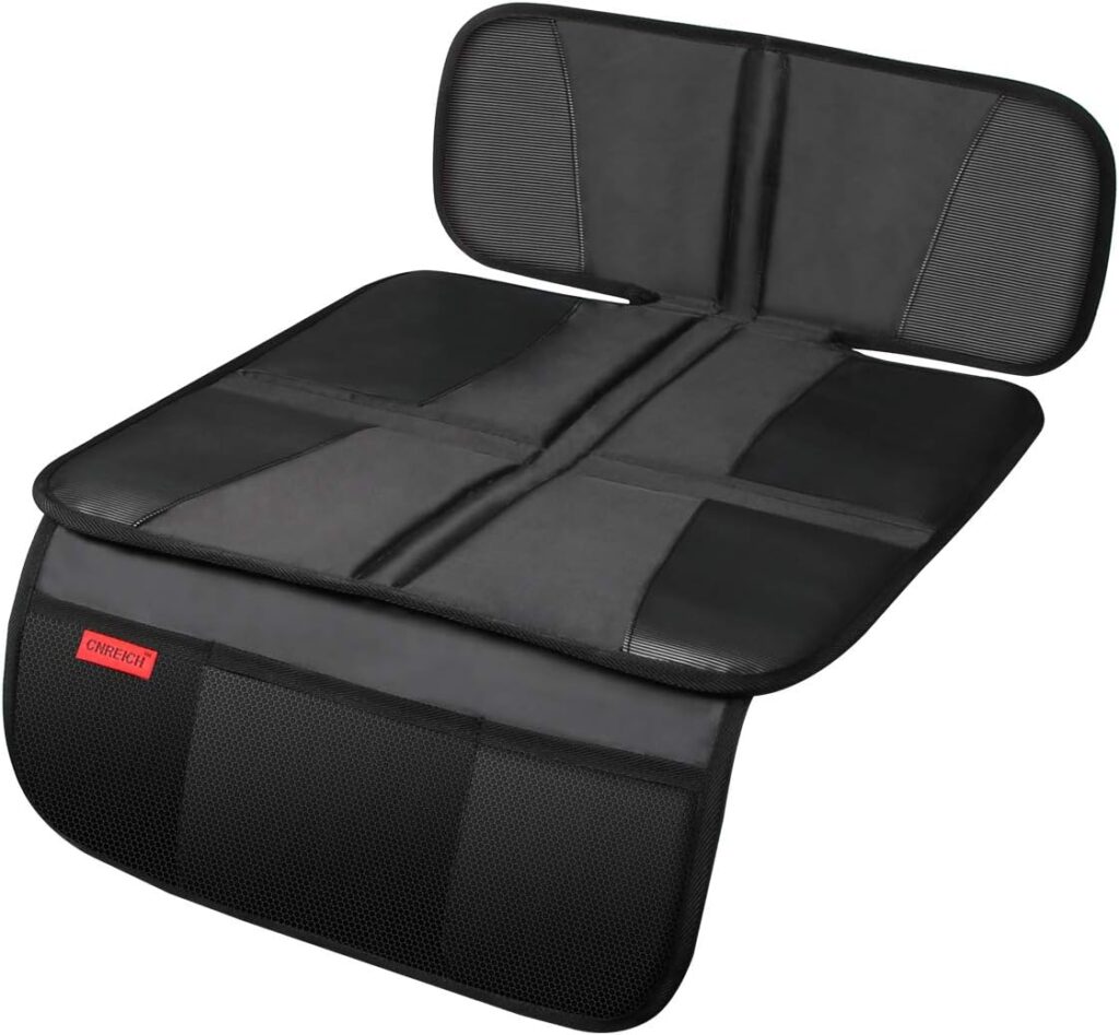 Kaiphy Car Seat Protector - Seat Protection Mat - Thick Padding - Durable, Waterproof Fabric, Leather Reinforced Corners Pockets for Handy Storage Black