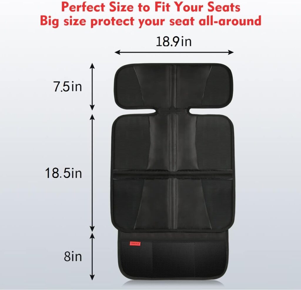 Kaiphy Car Seat Protector - Seat Protection Mat - Thick Padding - Durable, Waterproof Fabric, Leather Reinforced Corners Pockets for Handy Storage Black