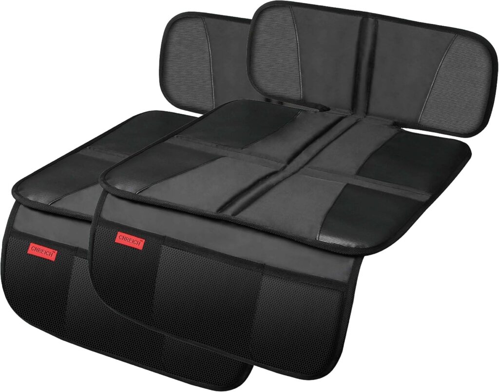 Kaiphy Car Seat Protector - Seat Protection Mat - Thick Padding - Durable, Waterproof Fabric, Leather Reinforced Corners Pockets for Handy Storage Black
