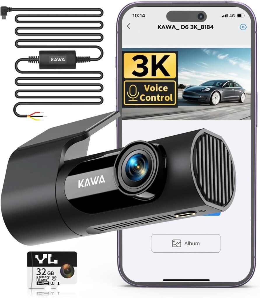 KAWA Dash Cam 3K with Voice Control, Included 32GB SD Card - with Type-C Port Hardwire Kit