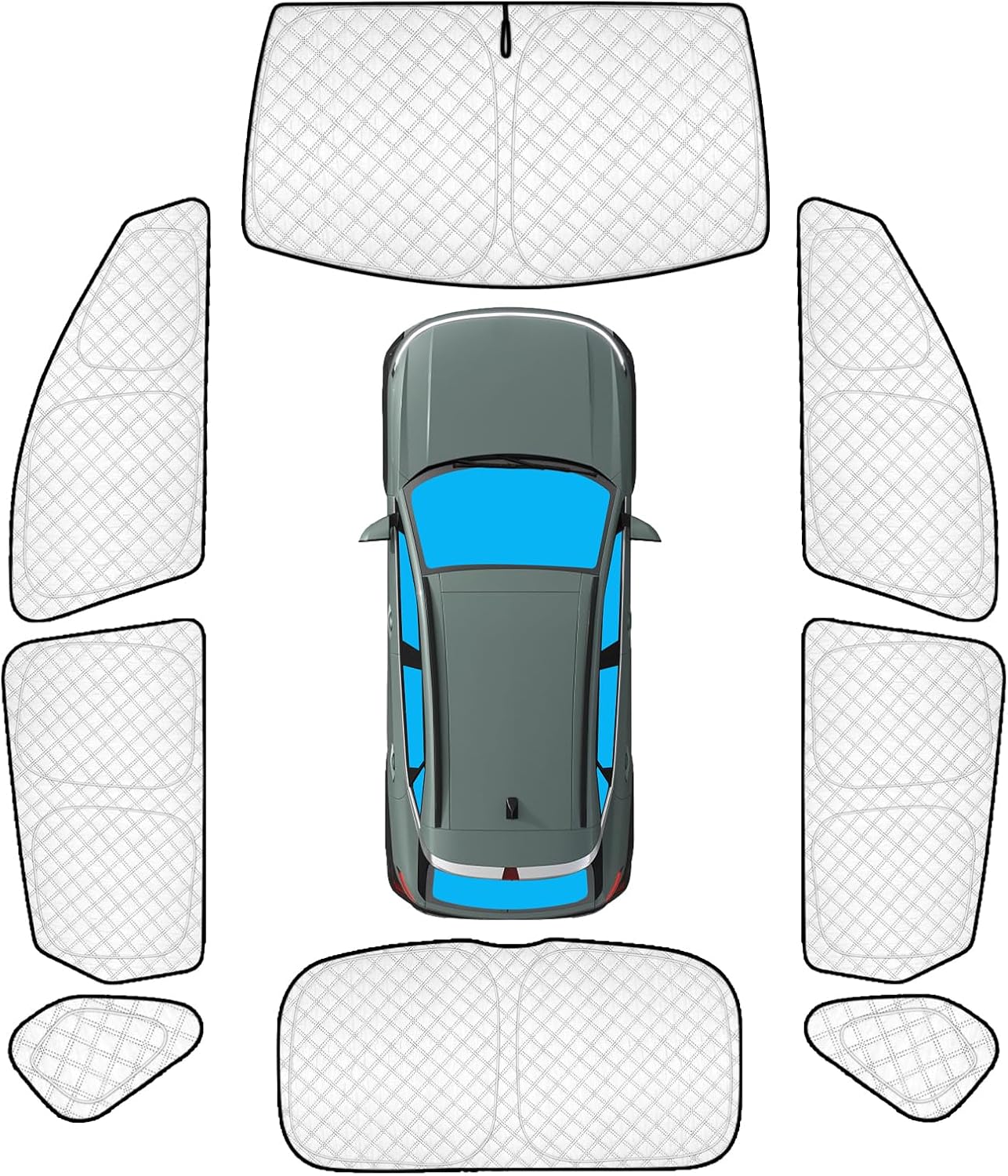 KMF 8pcs Full Window Sun Shade Custom Fit for Hyundai Kona Accessories 2025 2024, Privacy Car Window Covers Sunshade for Windshield Side Rear, Sun Visor UV Block and Blackout for Camping/Baby