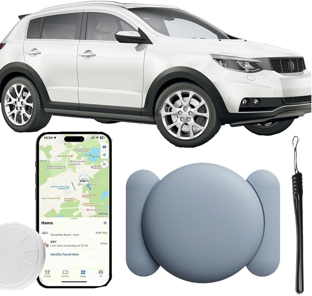 Mini Hidden GPS Tracker for Vehicles, Real Time Car Tracker Device Hidden with Magnetic Waterproof Case (iOS Only), Time Car Locator GPS Trackers with Apple Find My App(Gray)