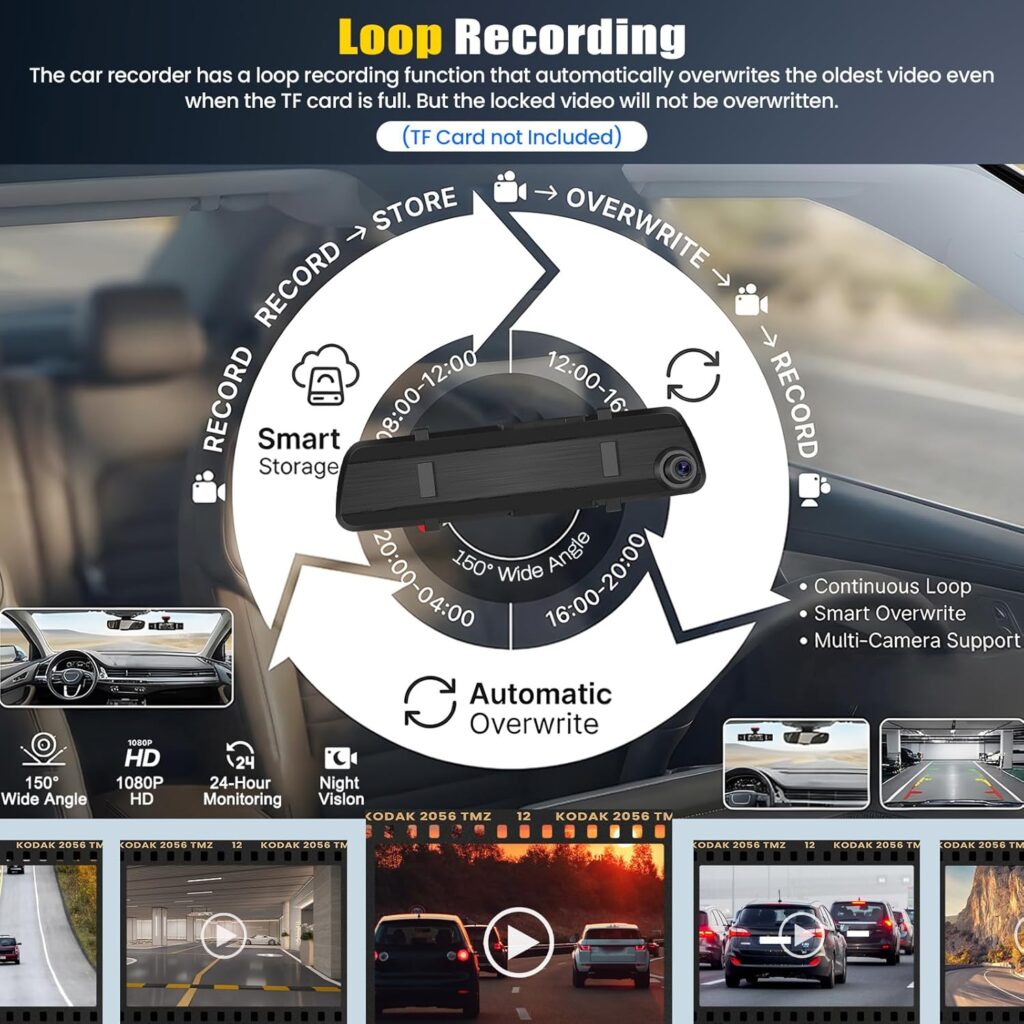 Mirror Dash Cam with Rear View Camera, Dual 1080P Dash Cam, Rear View Mirror Dash Cam Car Camera with Inch Screen, Video Recording for Vehicle Safety, Night Vision, Loop Recording