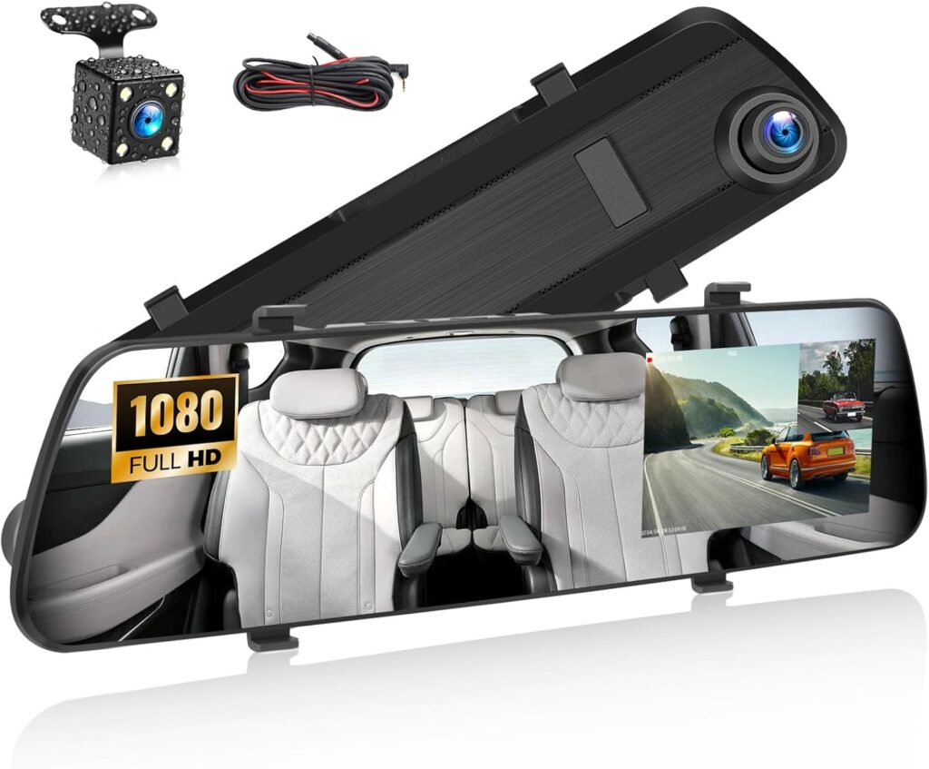 Mirror Dash Cam with Rear View Camera, Dual 1080P Dash Cam, Rear View Mirror Dash Cam Car Camera with Inch Screen, Video Recording for Vehicle Safety, Night Vision, Loop Recording