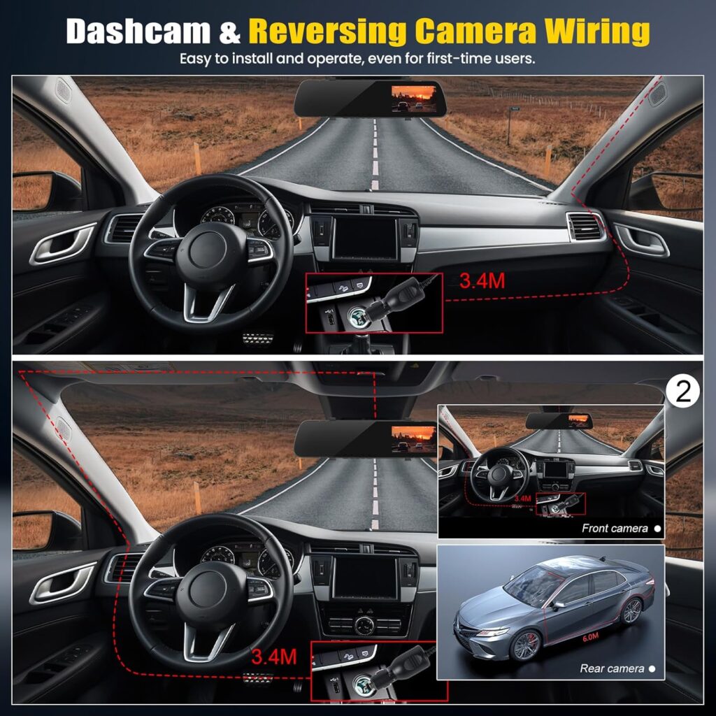 Mirror Dash Cam with Rear View Camera, Dual 1080P Dash Cam, Rear View Mirror Dash Cam Car Camera with Inch Screen, Video Recording for Vehicle Safety, Night Vision, Loop Recording