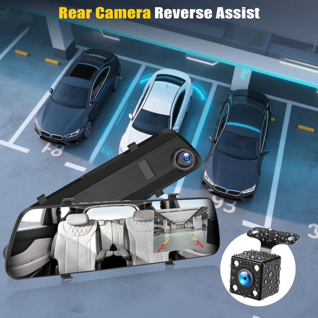 Mirror Dash Cam with Rear View Camera, Dual 1080P Dash Cam, Rear View Mirror Dash Cam Car Camera with Inch Screen, Video Recording for Vehicle Safety, Night Vision, Loop Recording