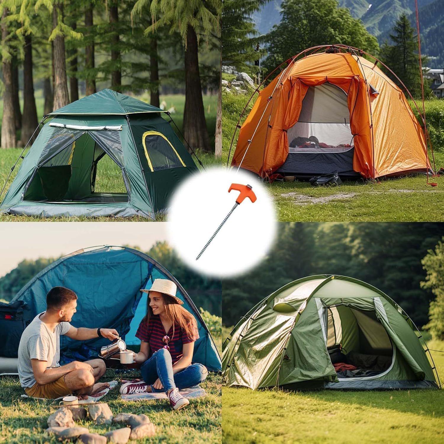 Pack of 10 Steel Camping Pegs, 8 x 200 mm Tent Pegs, Steel Pegs, Tent Accessories, Comes with Staple Remover and Drill Bushing, for Trampolines, Camping, Tents, Carports etc.