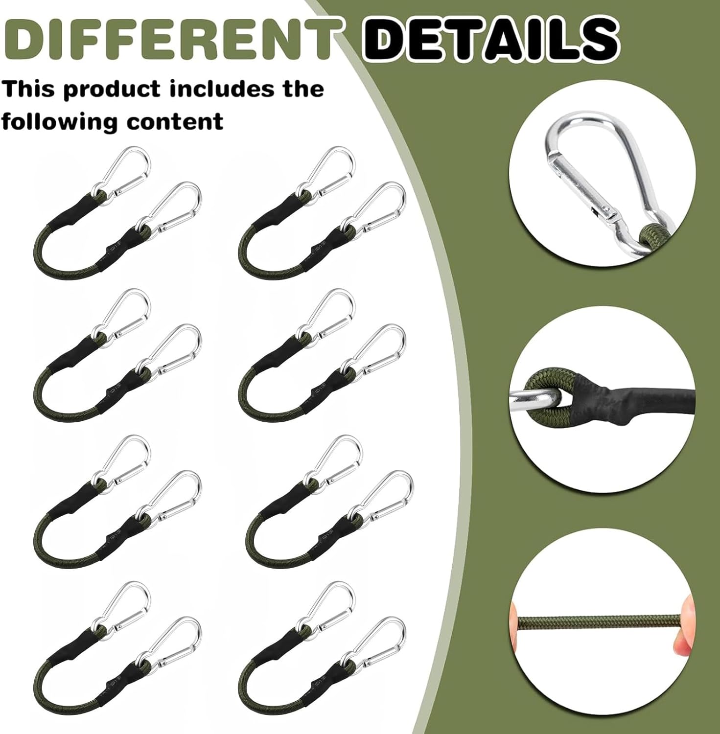 Pack of 8 Elastic Straps, 30 cm Expander with Carabiner Hook, Lashing Straps with Hooks, Luggage Straps for awnings, tarps, Camping, Bicycle, car, Cargo