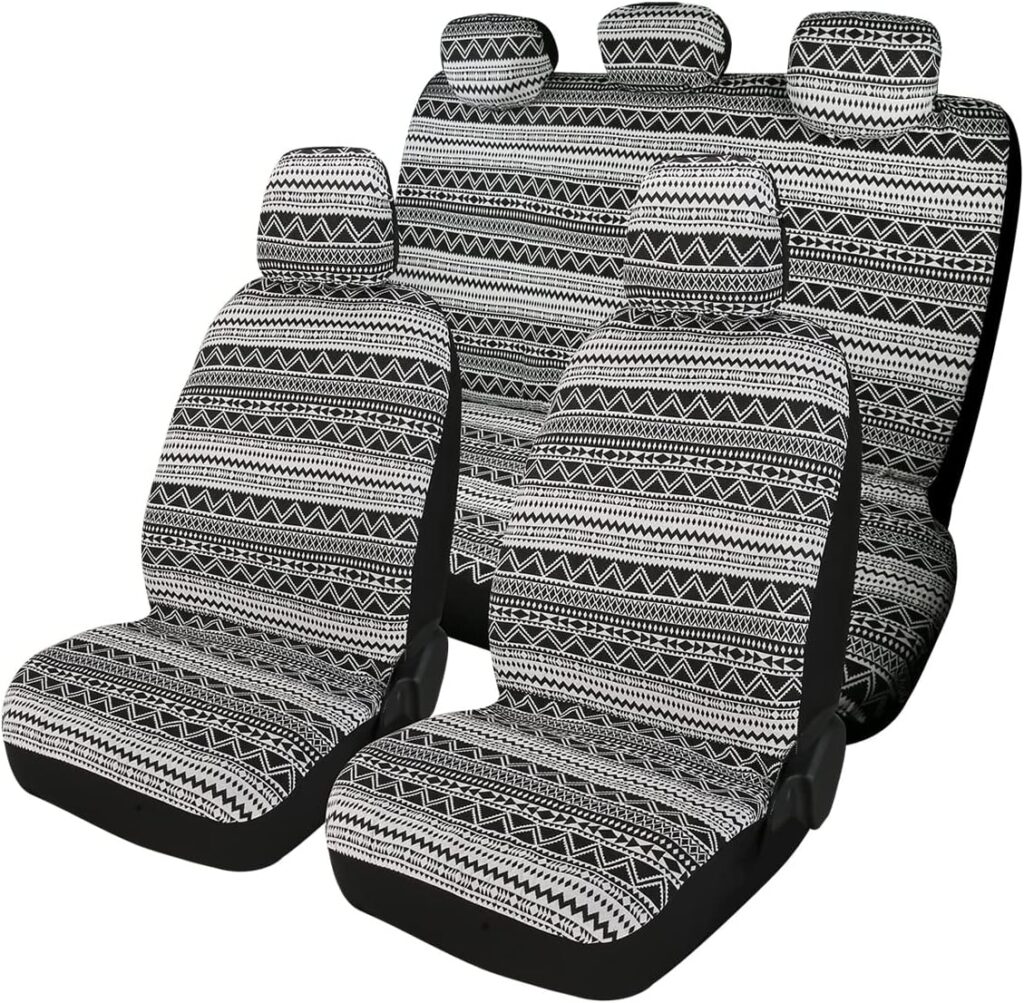 PONYJOYUP Baja Saddle Blanket Car Seat Covers 4PCS Front, Breathable and Washable Striped Woven Automotive Vehicle Seat Cover, Universal Seat Cover for Sedan, SUV, Truck, Airbag Compatible