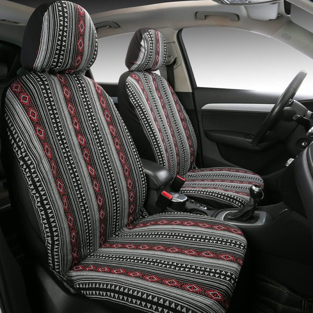 PONYJOYUP Baja Saddle Blanket Car Seat Covers 4PCS Front, Breathable and Washable Striped Woven Automotive Vehicle Seat Cover, Universal Seat Cover for Sedan, SUV, Truck, Airbag Compatible