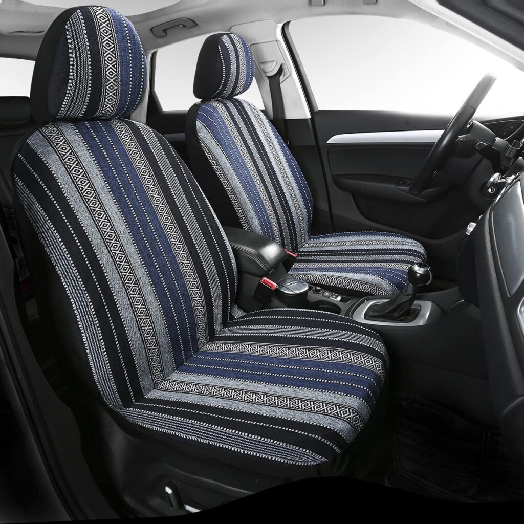PONYJOYUP Baja Saddle Blanket Car Seat Covers 4PCS Front, Breathable and Washable Striped Woven Automotive Vehicle Seat Cover, Universal Seat Cover for Sedan, SUV, Truck, Airbag Compatible