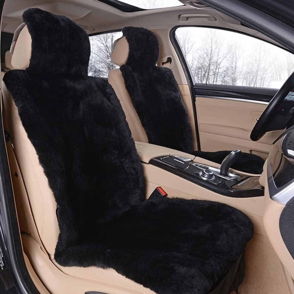Real Genuine Sheepskin Seat Covers for Cars SUV Trucks Van RV Front Seats Sheepskin Car Seat Covers Sheepskin Automotive Seat Covers Fuzzy Fleece Fur Car Seat Covers Black Universal (1 Piece)