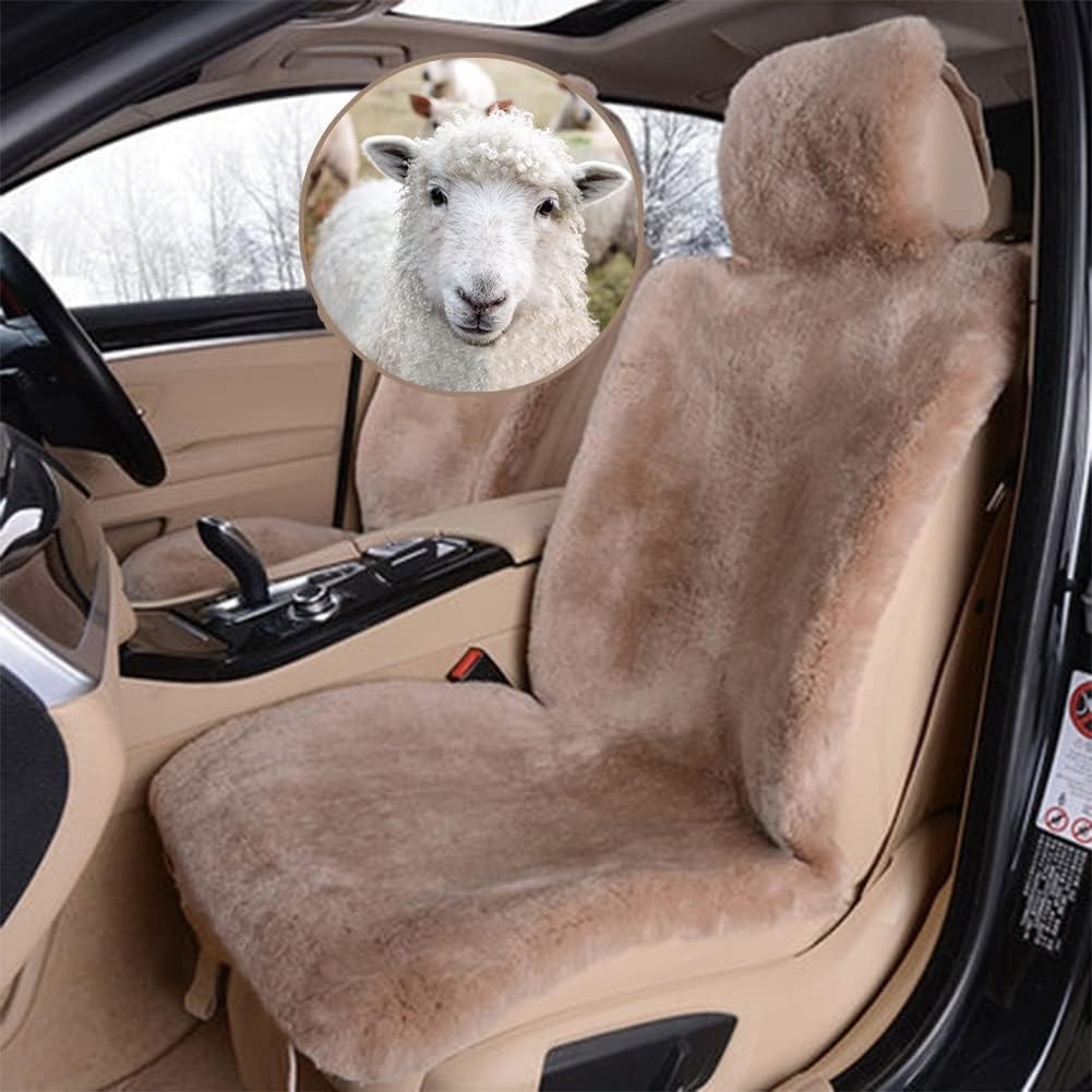 Real Genuine Sheepskin Seat Covers for Cars SUV Trucks Van RV Front Seats Sheepskin Car Seat Covers Sheepskin Automotive Seat Covers Fuzzy Fleece Fur Car Seat Covers Black Universal (1 Piece)