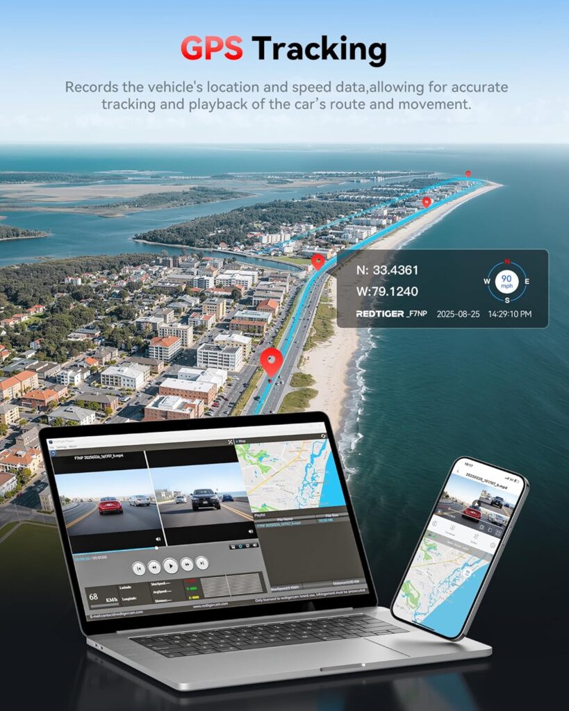 REDTIGER F7NP+CPL, 4K Dash Cam Front Rear, STARVIS Sensor, 128GB Card Included, 5.8GHz WiFi-20MB/s Fast Download, Dash Camera for Cars with GPS, WDR Night Vision, 170°Wide Angle