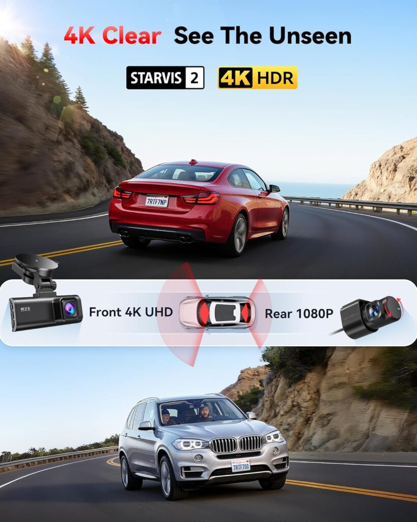 REDTIGER F7NP+OBD, 4K Dash Cam Front Rear, STARVIS Sensor, 128GB Card Included, 5.8GHz WiFi-20MB/s Fast Download, Dash Camera for Cars with GPS, WDR Night Vision, 170°Wide Angle
