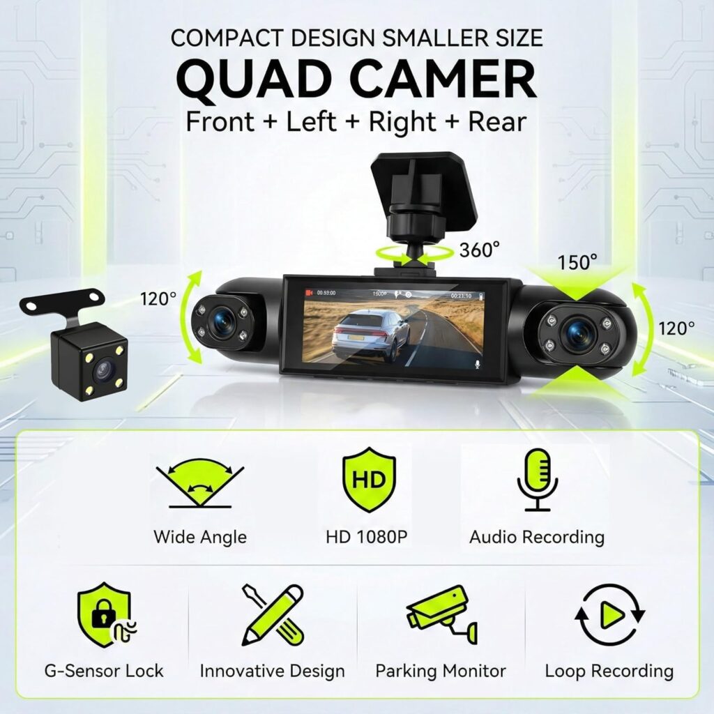 Rimoody 360° Channel Dash Cam Car with Cameras