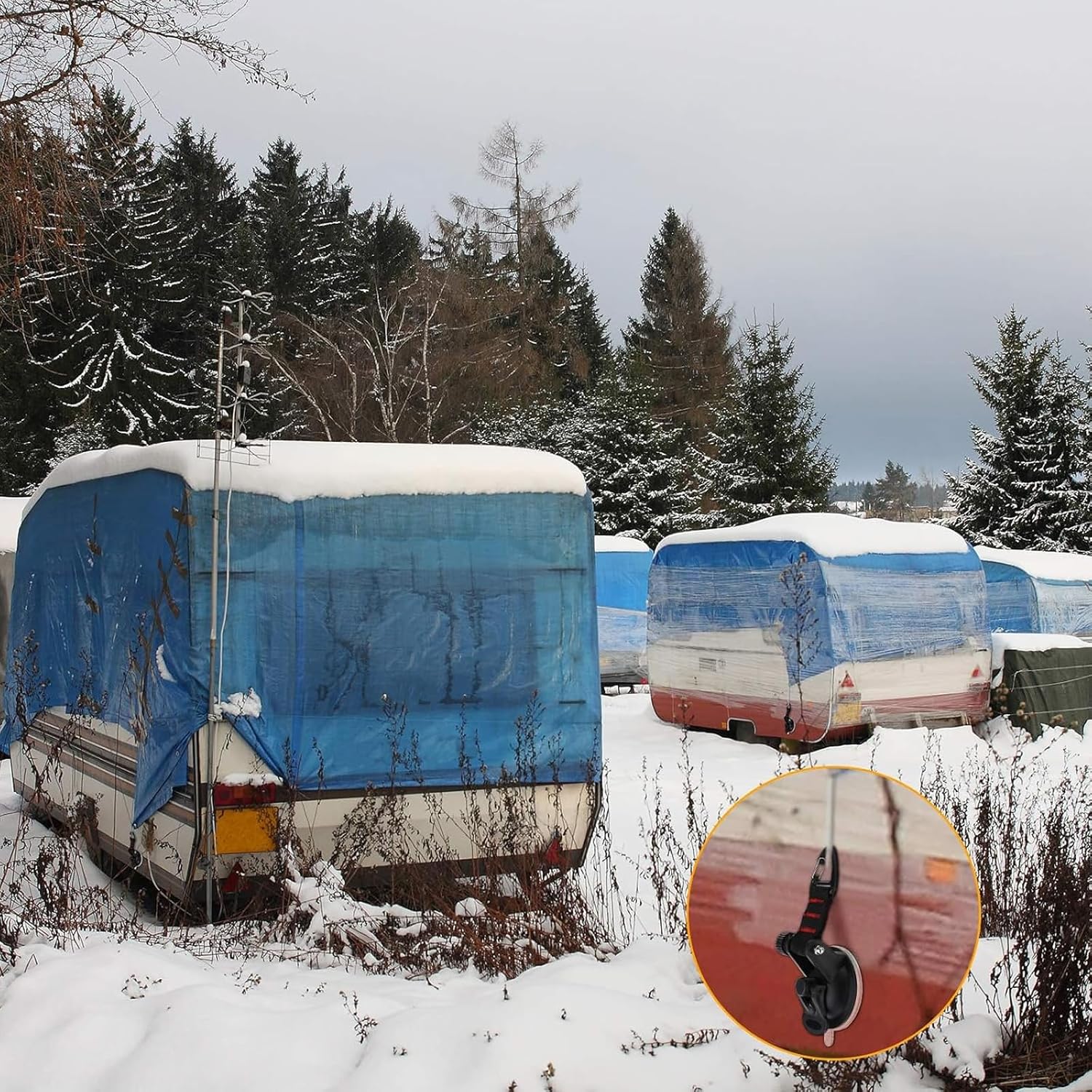 Suction Cup Hooks, Improved Car Camping Accessories, Suction Hooks, Extra Strong, Suction Cup Anchor, Suction Cups, Motorhome Equipment, Camper Accessories with Safety Hooks (Pack of 8)