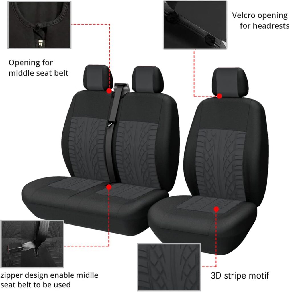 TOYOUN Universal Van Seat Covers Single  Double Car Seat Covers, Separate Bottom Design Single Driver and Double Passenger Seat 2+1 Seat Covers, Black