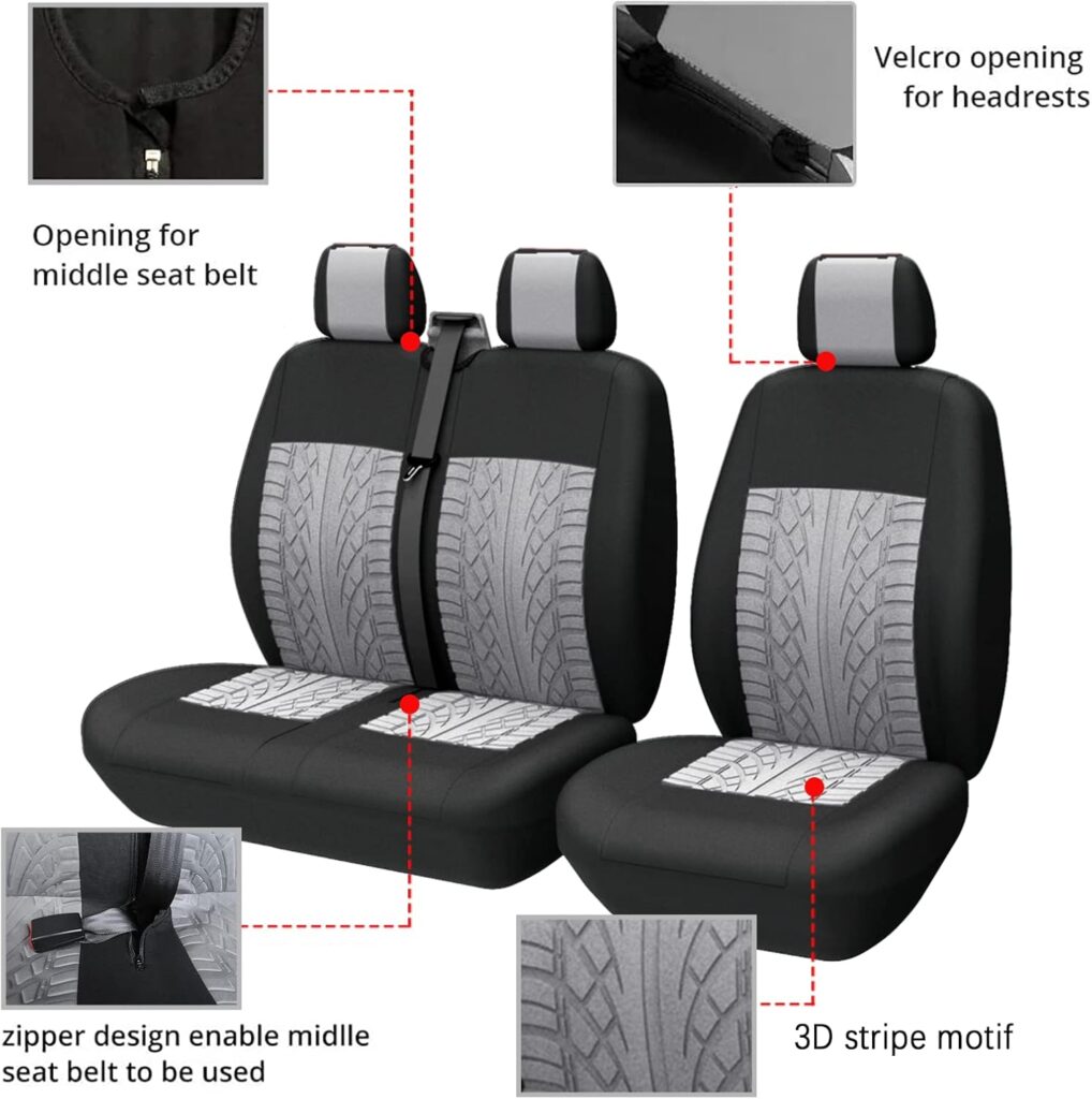 TOYOUN Van Seat Covers Universal Fit Most Vans Trucks Lorry Front Seat Covers Single  Double Car Seat Covers for Single Driver and Double Passenger Seat 2+1 seat Covers, Gray