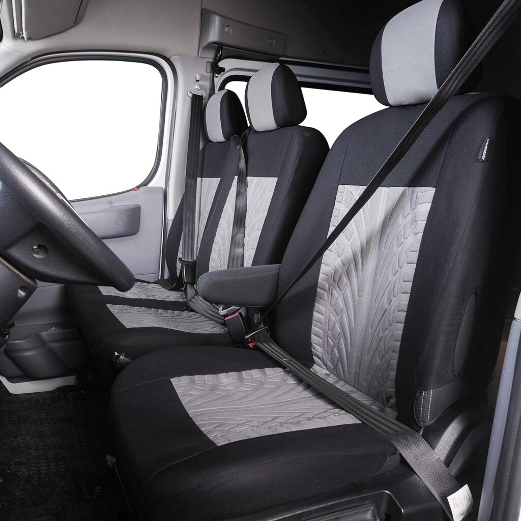 TOYOUN Van Seat Covers Universal Fit Most Vans Trucks Lorry Front Seat Covers Single  Double Car Seat Covers for Single Driver and Double Passenger Seat 2+1 seat Covers, Gray