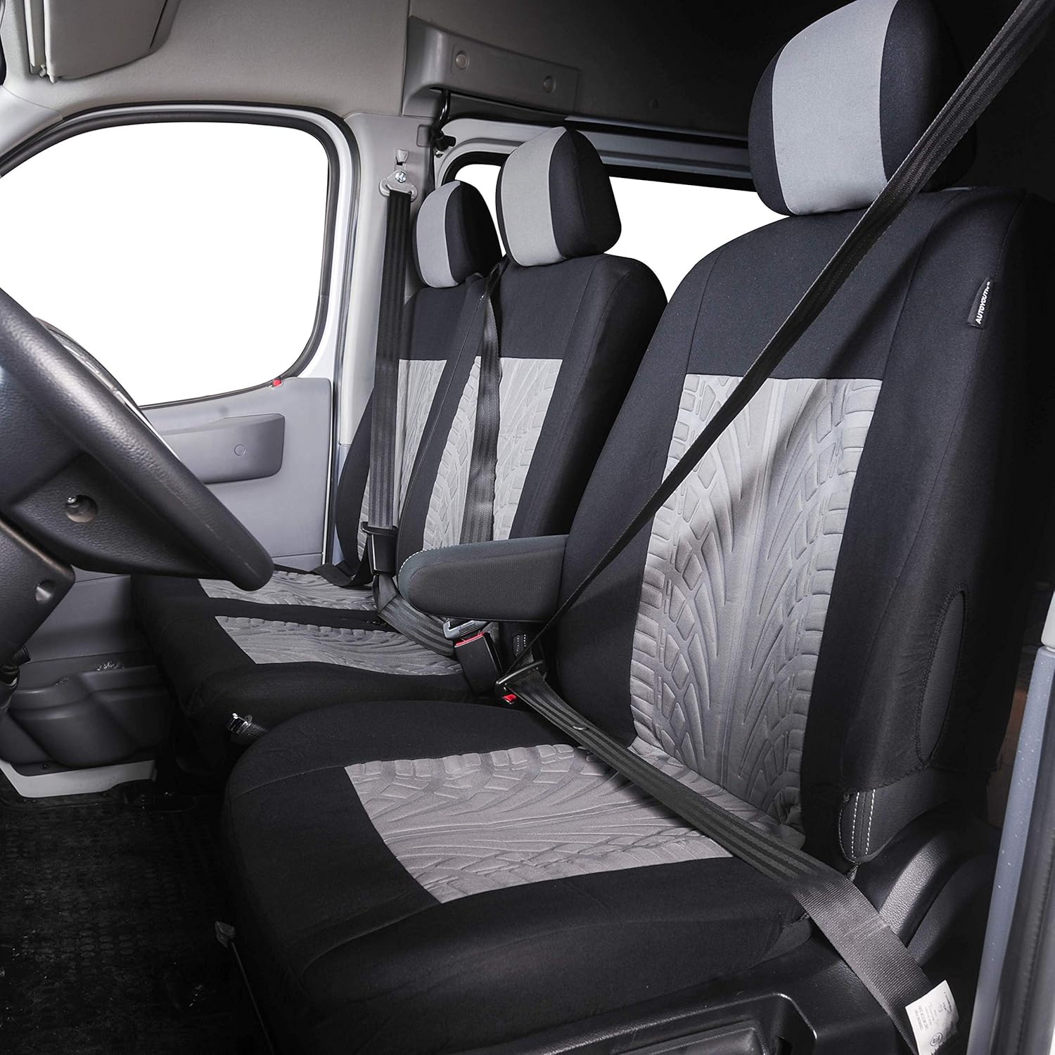 TOYOUN Van Seat Covers Universal Fit Most Vans Trucks Lorry Front Seat Covers Single & Double Car Seat Covers for Single Driver and Double Passenger Seat 2+1 seat Covers, Gray