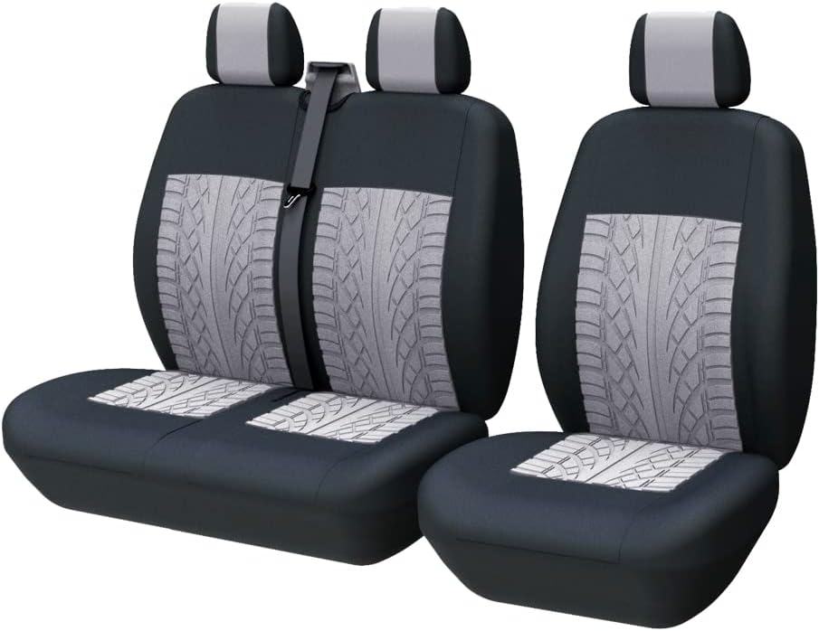 TOYOUN Van Seat Covers Universal Fit Most Vans Trucks Lorry Front Seat Covers Single  Double Car Seat Covers for Single Driver and Double Passenger Seat 2+1 seat Covers, Gray