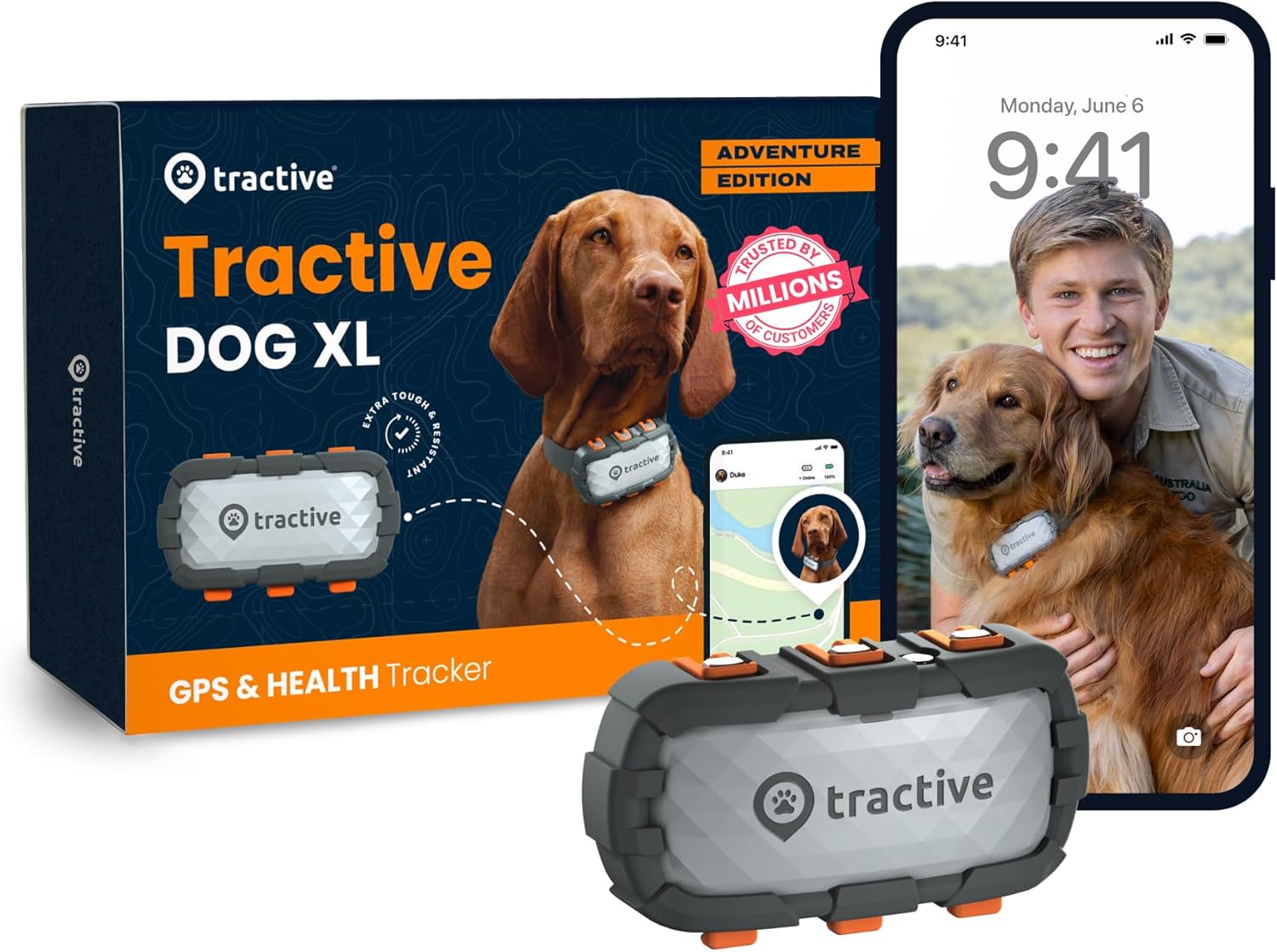 Tractive Smart Dog Tracker XL Adventure | 1 Month Battery | Real-Time GPS Tracking | Escape & Health Alerts | Vitals Monitoring | Market Leader