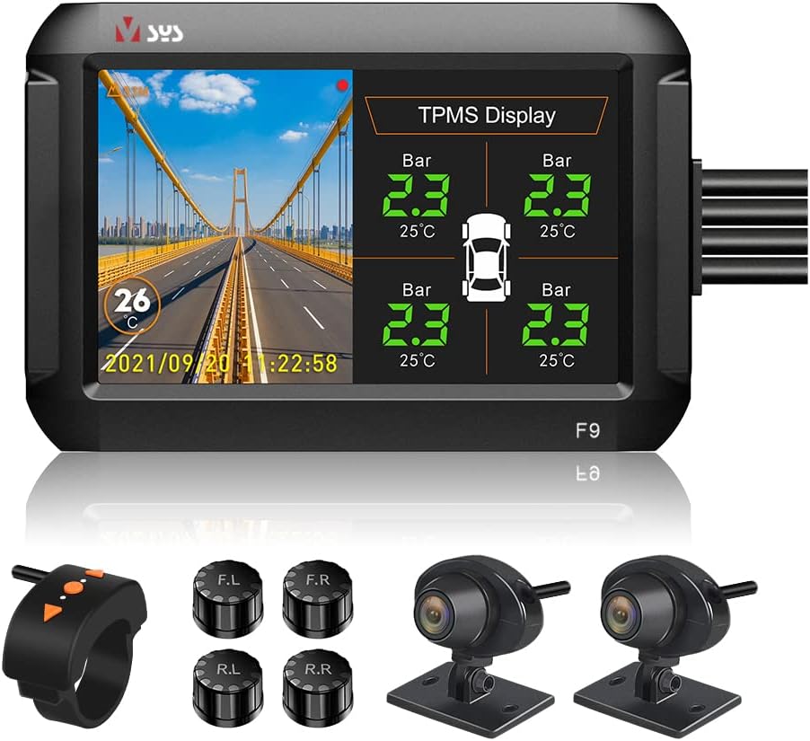 VSYSTO F9C Dash Cam Front and Rear Car Camera Dual 1080P Full HD, Inch Screen WiFi Dashboard Camera Baby monitor with G-Sensor Night Vision Tire Pressure Monitoring System Loop Recording for Car