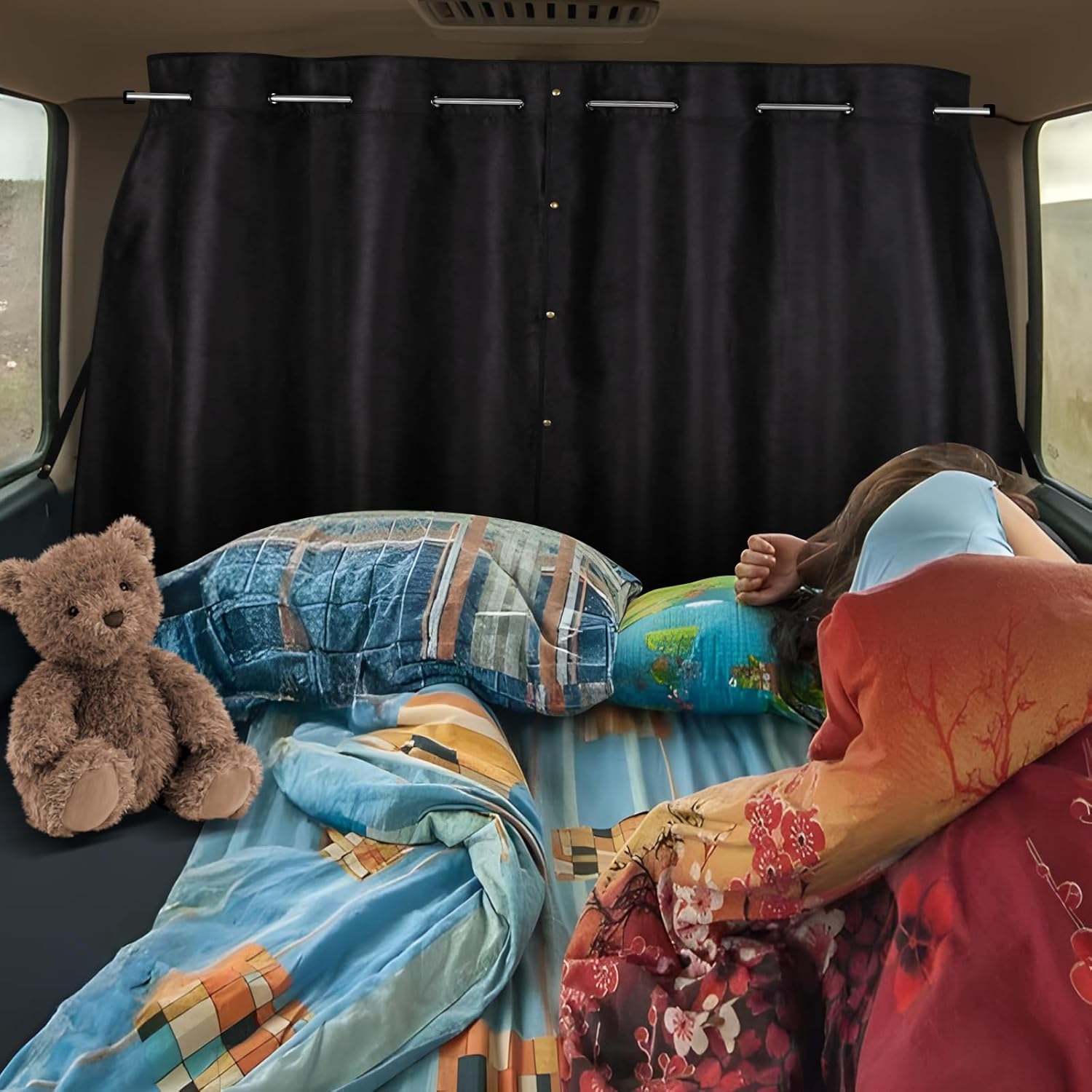 XCBYT Car Parasol Divider Curtains, Removable Divider Curtain, Camping, Privacy Protection Curtain Opaque Back (180 x 126 cm)