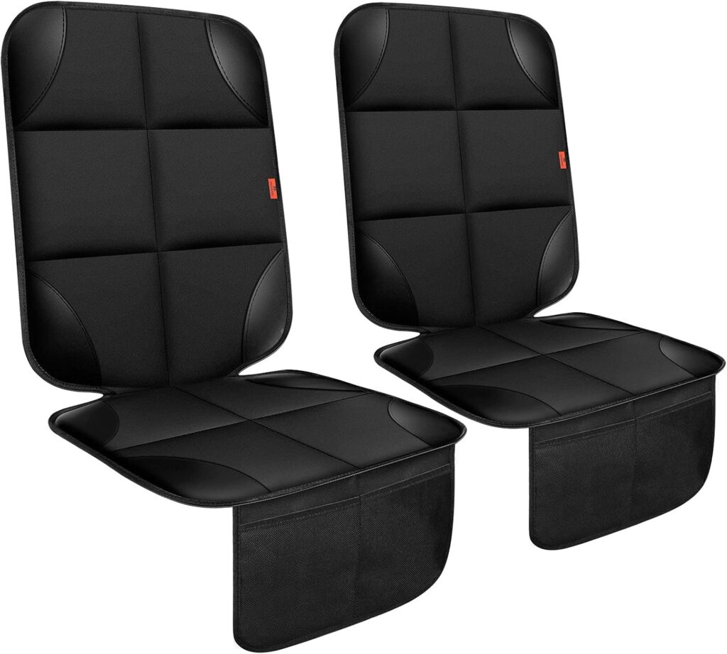 XHYANG Car Seat Protector Pack Car Seat Cushion Mat Thickest Padding,Waterproof 600D Fabric Car Seat Covers for Non-Slip Backing Mesh Pockets for Baby and Pet (Black, Pcs)