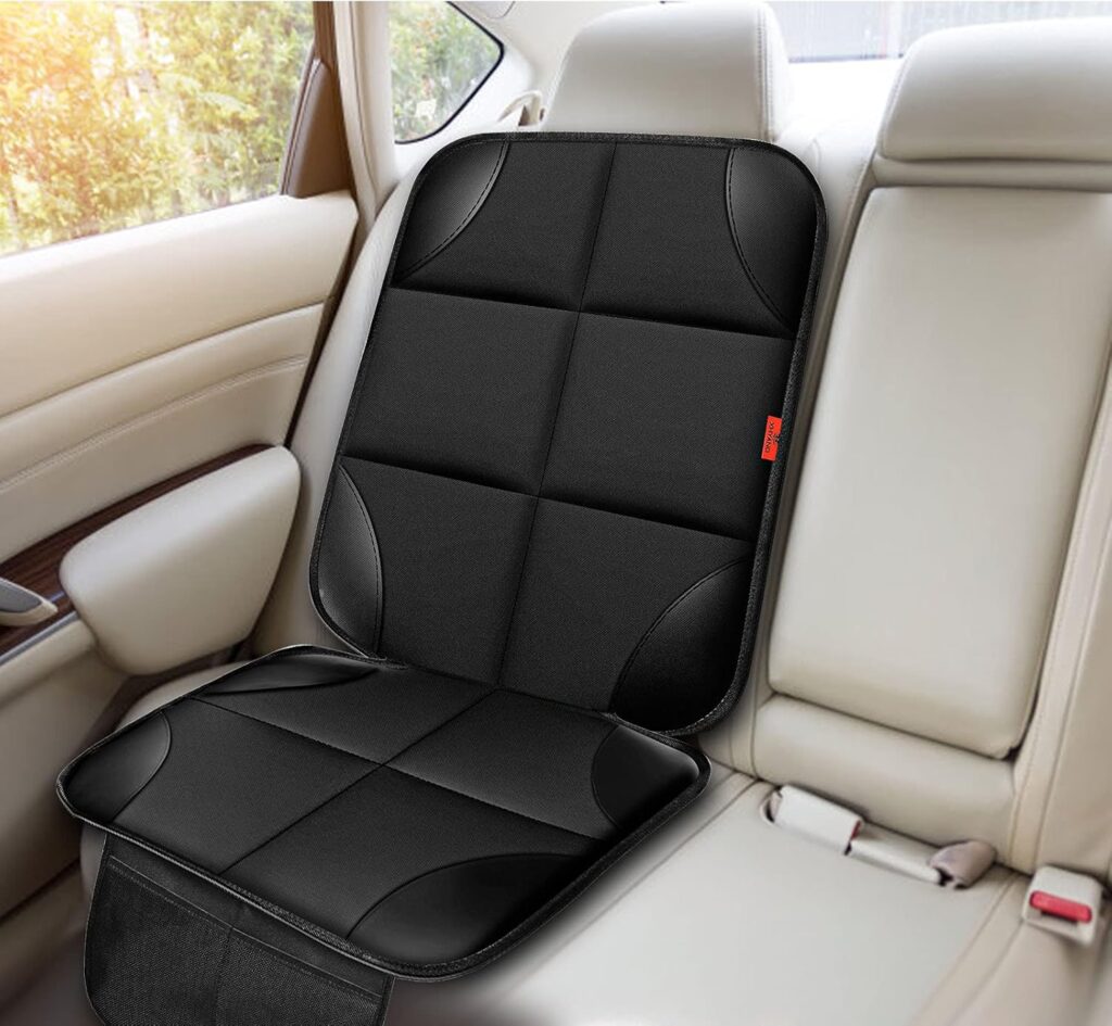 XHYANG Car Seat Protector Pack Car Seat Cushion Mat Thickest Padding,Waterproof 600D Fabric Car Seat Covers for Non-Slip Backing Mesh Pockets for Baby and Pet (Black, Pcs)