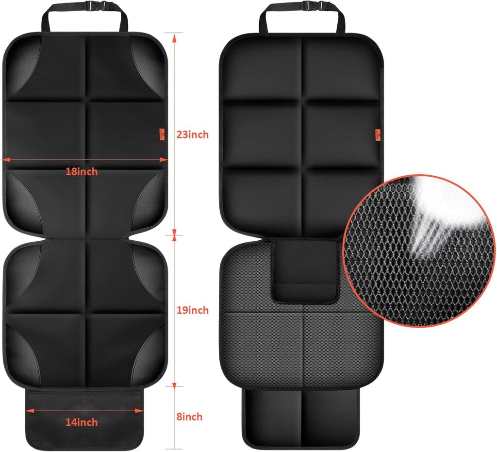 XHYANG Car Seat Protector Pack Car Seat Cushion Mat Thickest Padding,Waterproof 600D Fabric Car Seat Covers for Non-Slip Backing Mesh Pockets for Baby and Pet (Black, Pcs)
