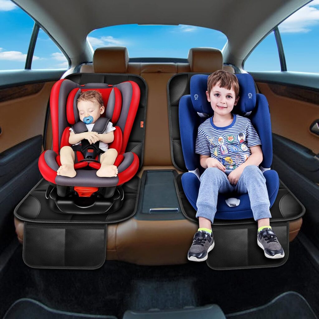 XHYANG Car Seat Protector Pack Car Seat Cushion Mat Thickest Padding,Waterproof 600D Fabric Car Seat Covers for Non-Slip Backing Mesh Pockets for Baby and Pet (Black, Pcs)