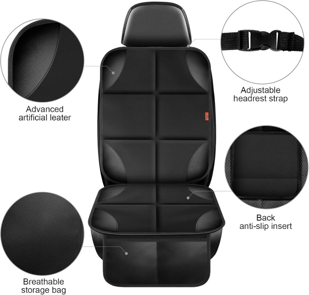 XHYANG Car Seat Protector Pack Car Seat Cushion Mat Thickest Padding,Waterproof 600D Fabric Car Seat Covers for Non-Slip Backing Mesh Pockets for Baby and Pet (Black, Pcs)