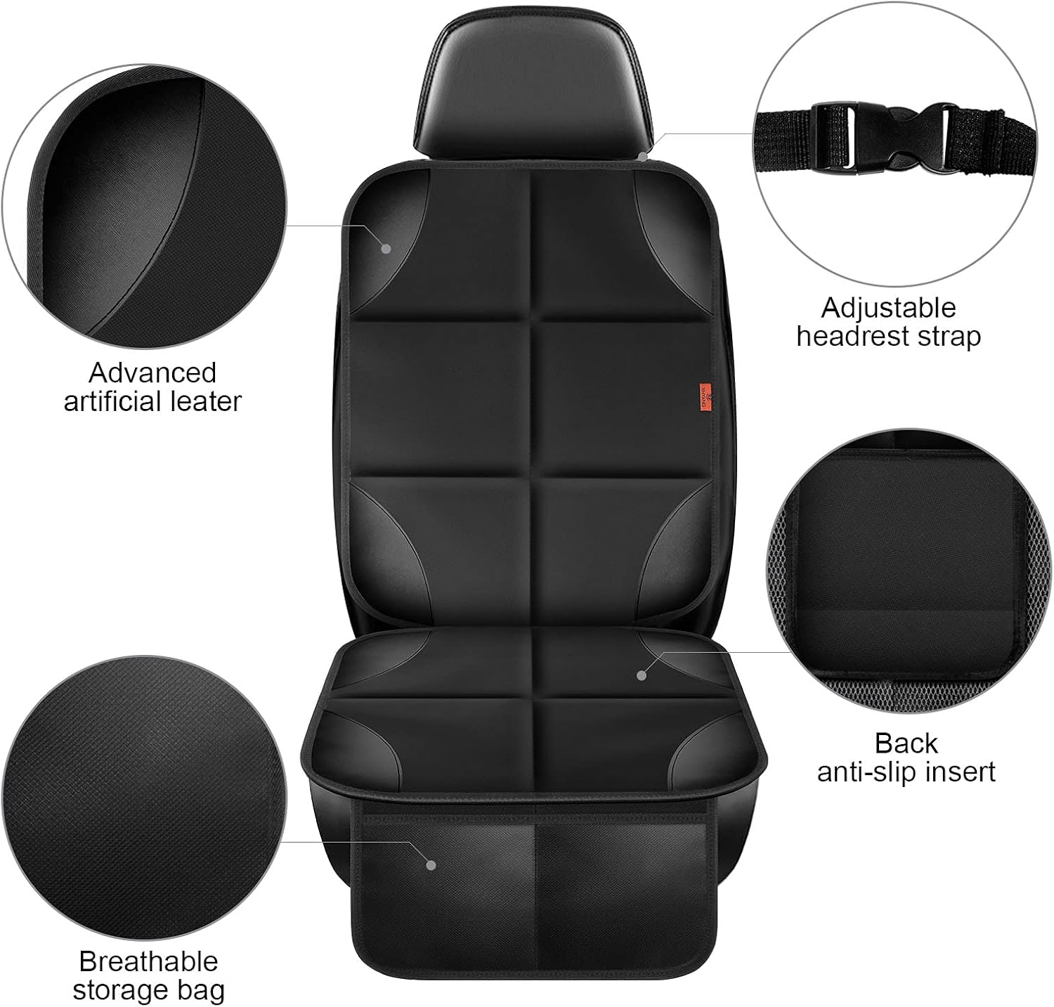 XHYANG Car Seat Protector 1 Pack Car Seat Cushion Mat Thickest Padding,Waterproof 600D Fabric Car Seat Covers for Non-Slip Backing Mesh Pockets for Baby and Pet (Black, 2 Pcs)